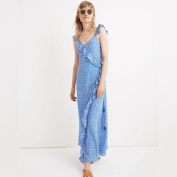 Madewell Dresses & Skirts - Madewell Blue Ruffled Mini Daisy Faux Wrap Maxi Dress size 2